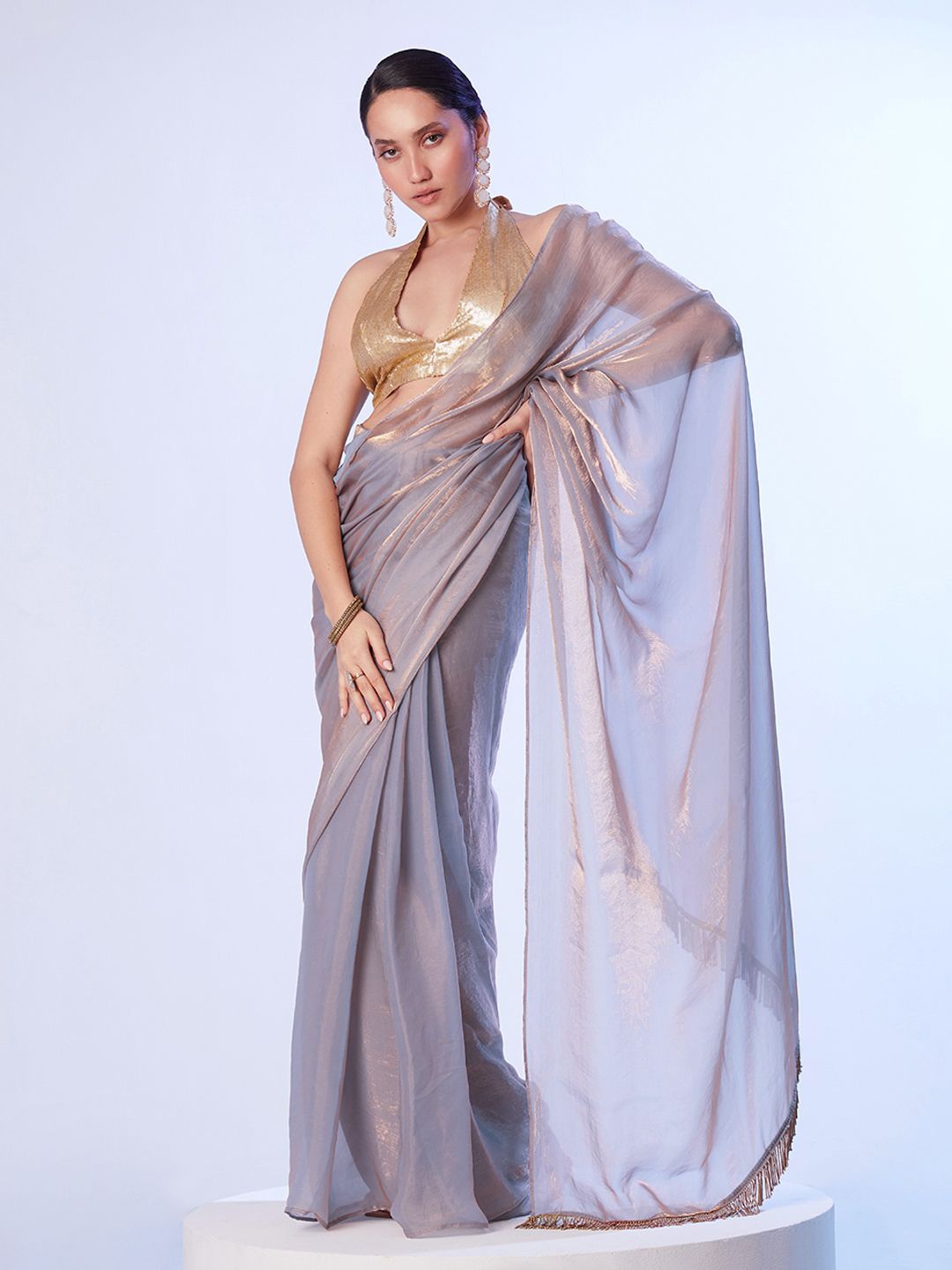 

Mitera Sequinned Organza Saree, Metallic