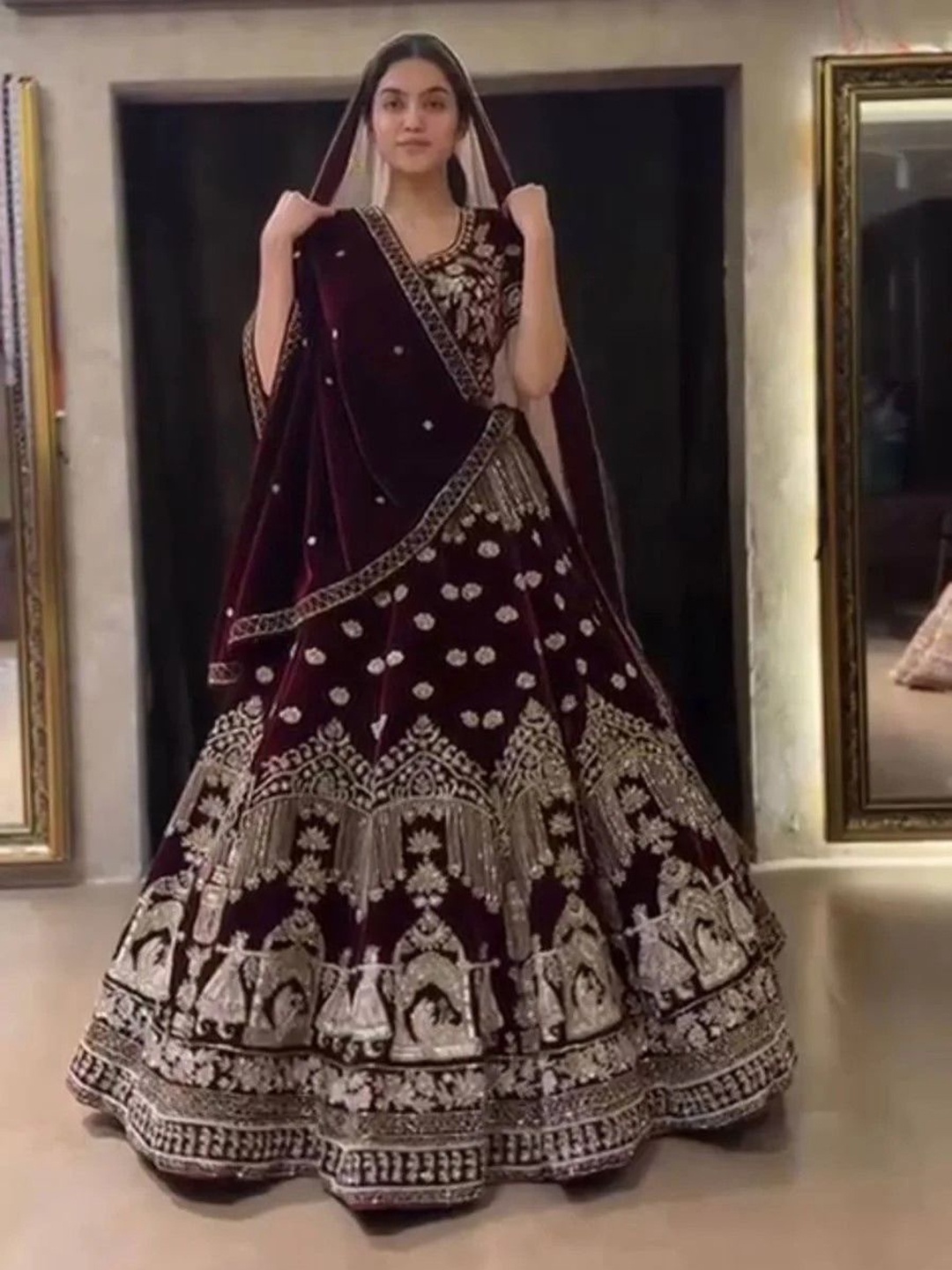 

VILLE FASHION Embroidered Thread Work Semi-Stitched Lehenga & Unstitched Blouse With Dupatta, Black