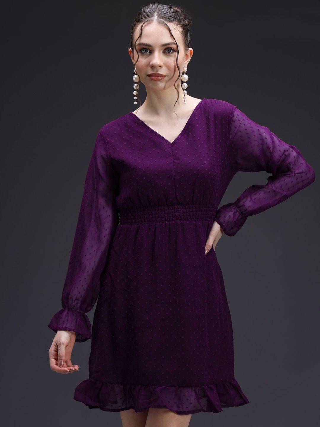 

emeros Bishop Sleeve Georgette Maternity Empire Dress, Purple