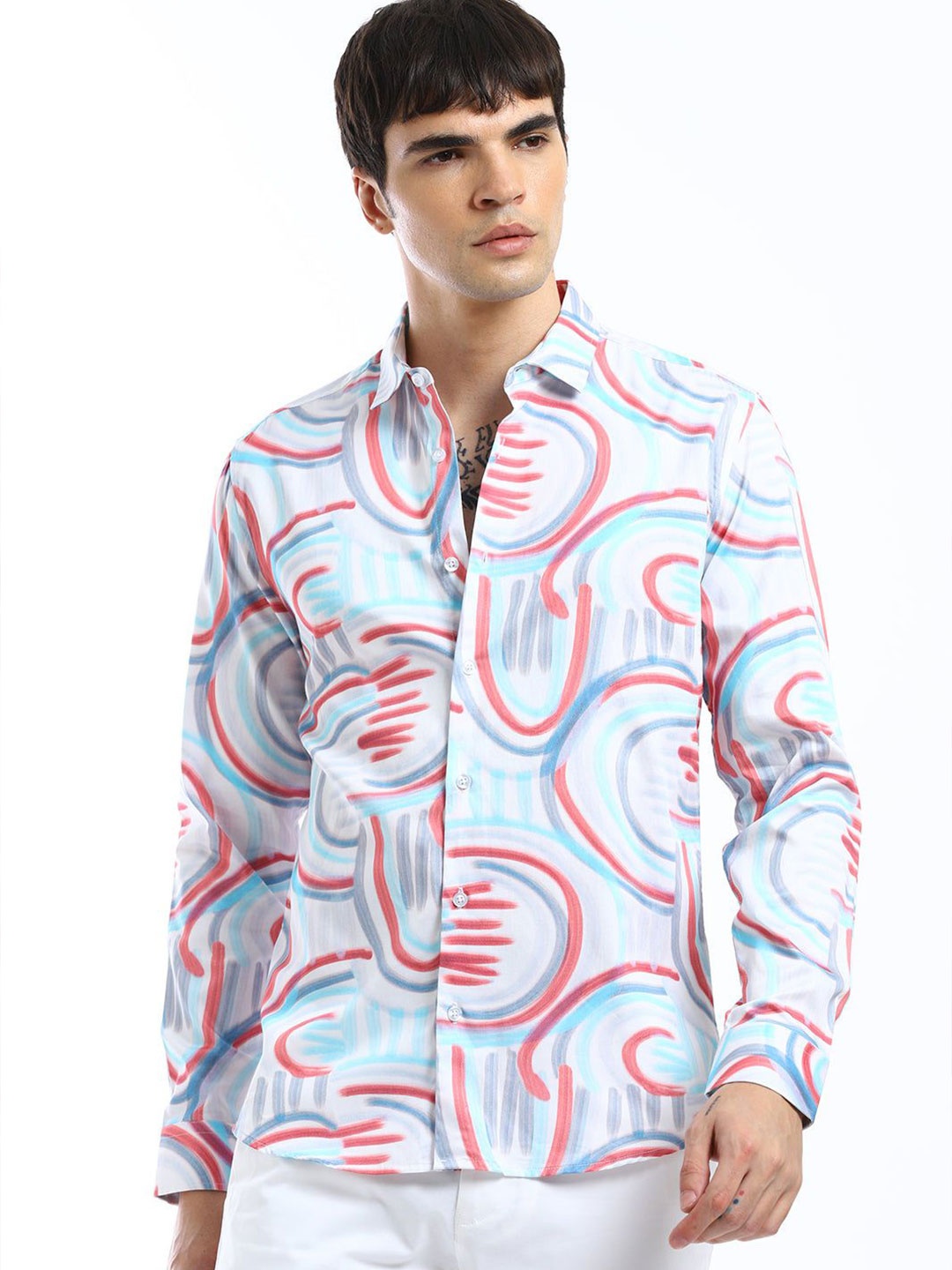 

Banana Club Men Relaxed Slim Fit Opaque Printed Casual Shirt, White