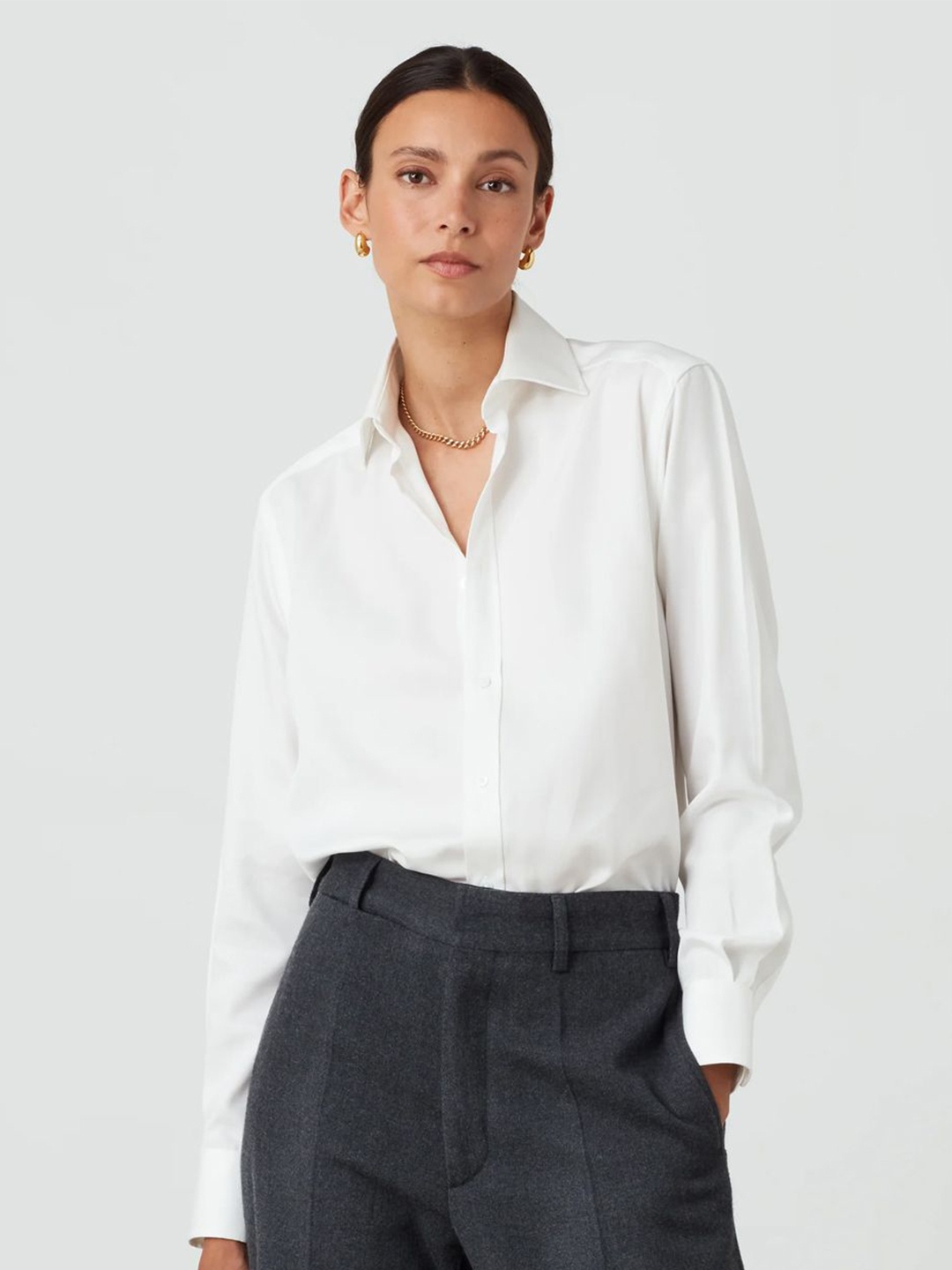 

BAESD Women Oversized Fit Spread Collar Solid Cotton Formal Shirt, White