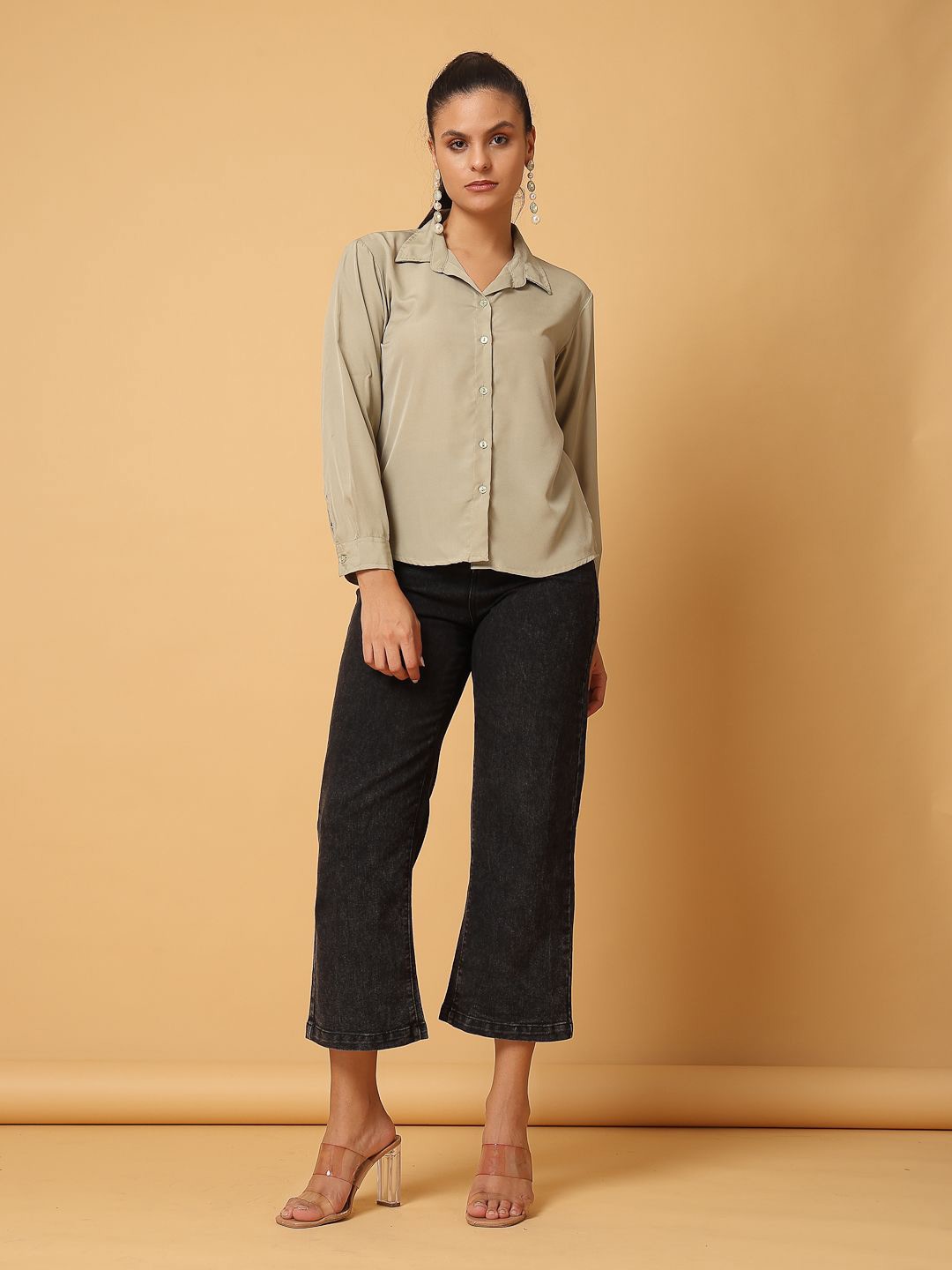 

VESTIDO MODAS Women Regular Fit Spread Collar Shirt, Olive
