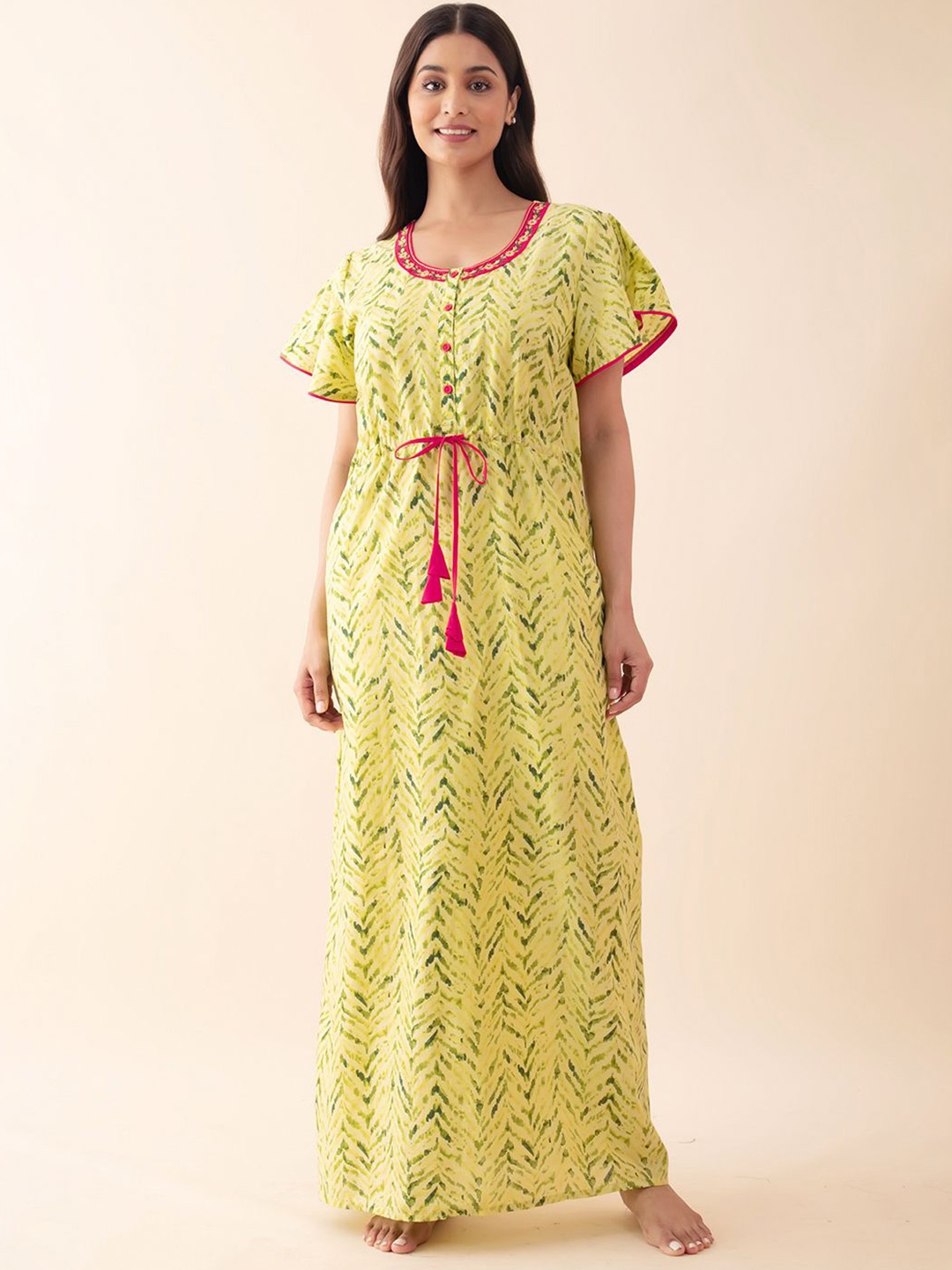 

Maybell Printed Maxi Nightdress, Yellow