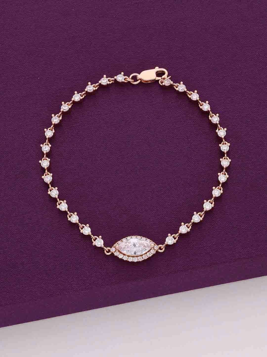 

KAI JEWEL Women 92.5 Silver Cubic Pear-Shaped Zirconia Rose Gold-Plated Link Bracelet