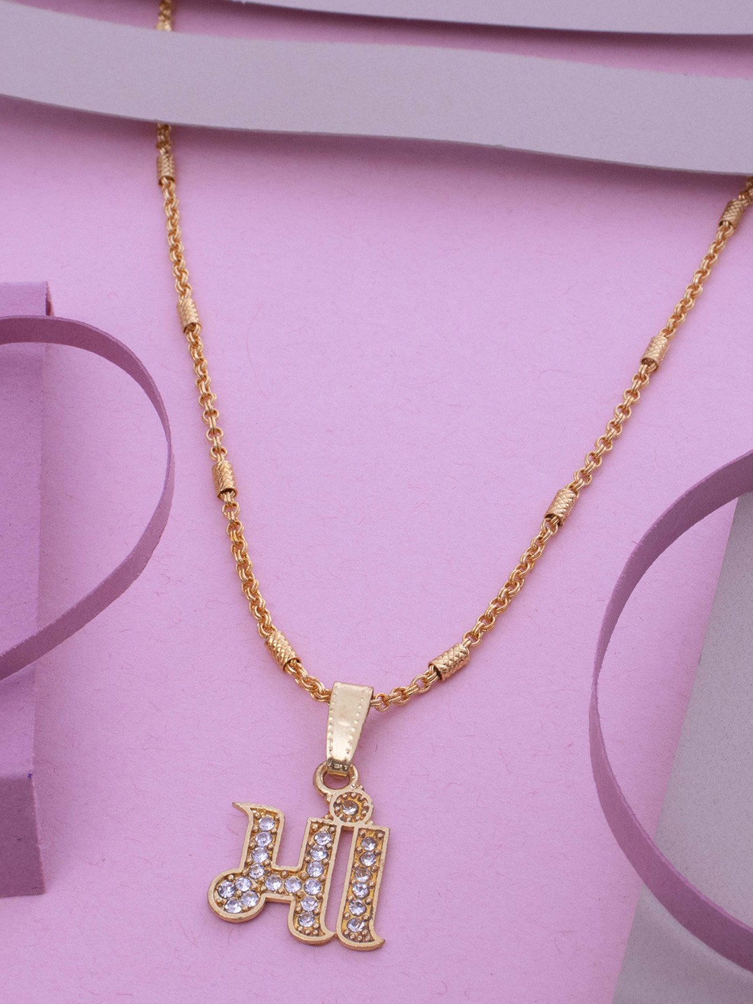 

Ramdev Art Fashion Jwellery Gold-Plated Stone Studded Maa Pendant With Chain