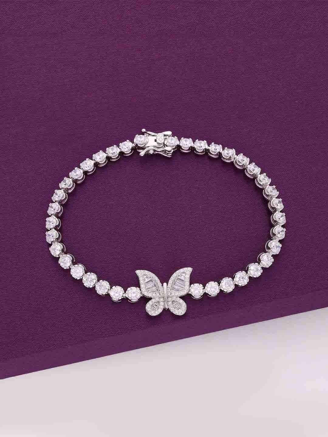 

KAI JEWEL Women 92.5 Silver Cubic Zirconia Rhodium-Plated Dazzling Butterfly Link Bracelet