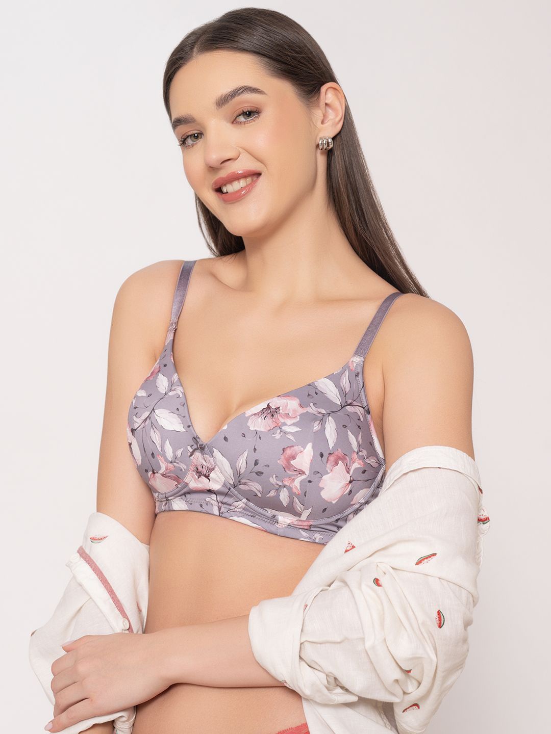 

Chelvet Floral Bra Full Coverage Underwired Lightly Padded, Grey