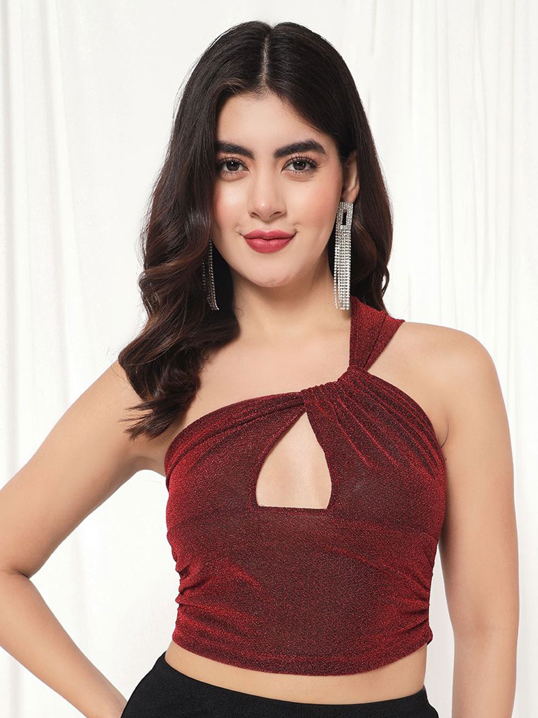 

TANDUL PU Coated Crop Top, Maroon