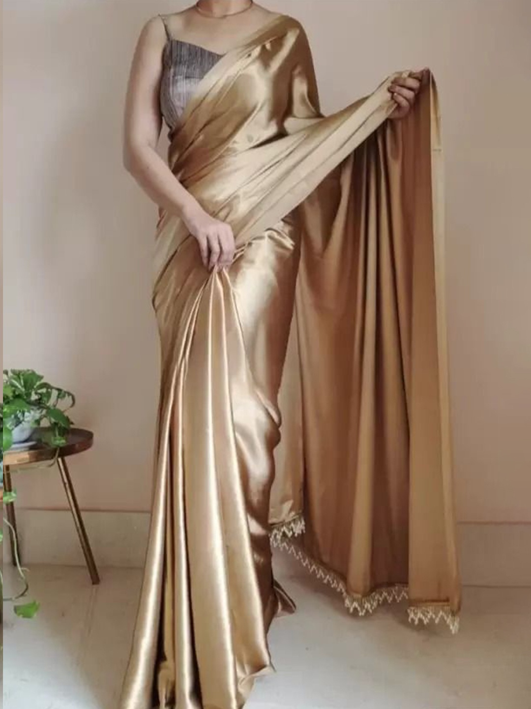 

Florence Satin Designer Saree, Gold