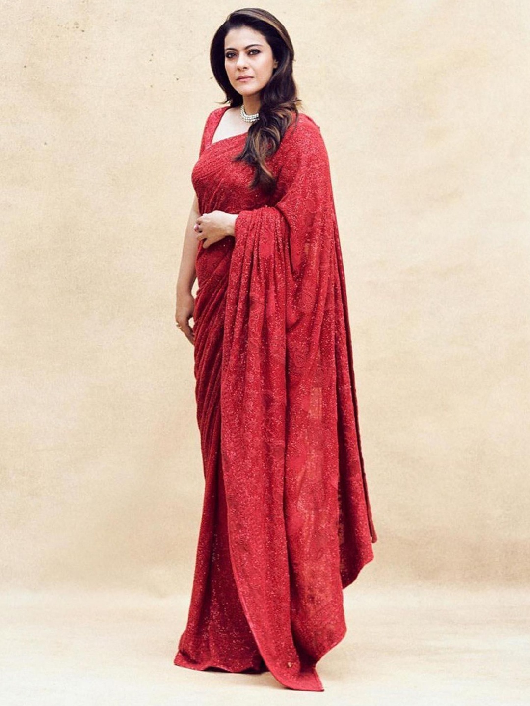 

Trendmalls Embellished Sequinned Pure Georgette Saree, Red