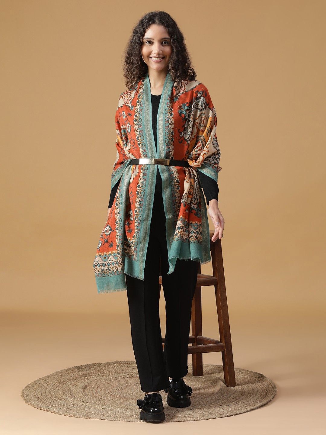 

SHINGORA Women Ethnic Motifs Printed Stole, Orange