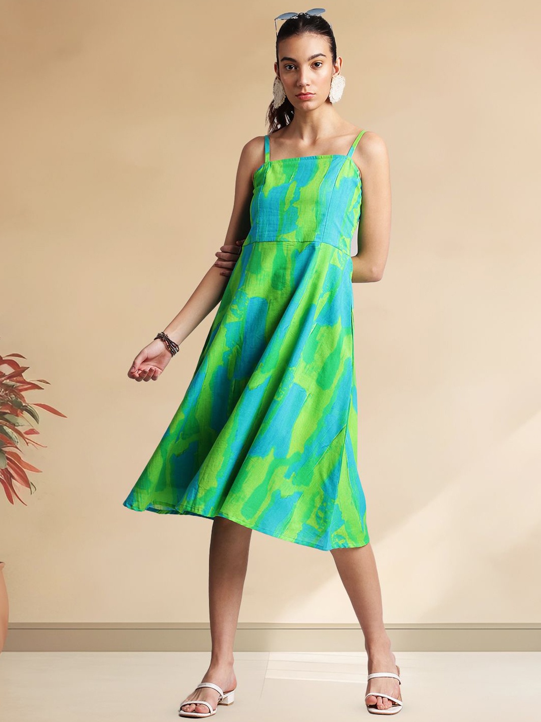 

CUSTARD Women abstract Print Dress, Green