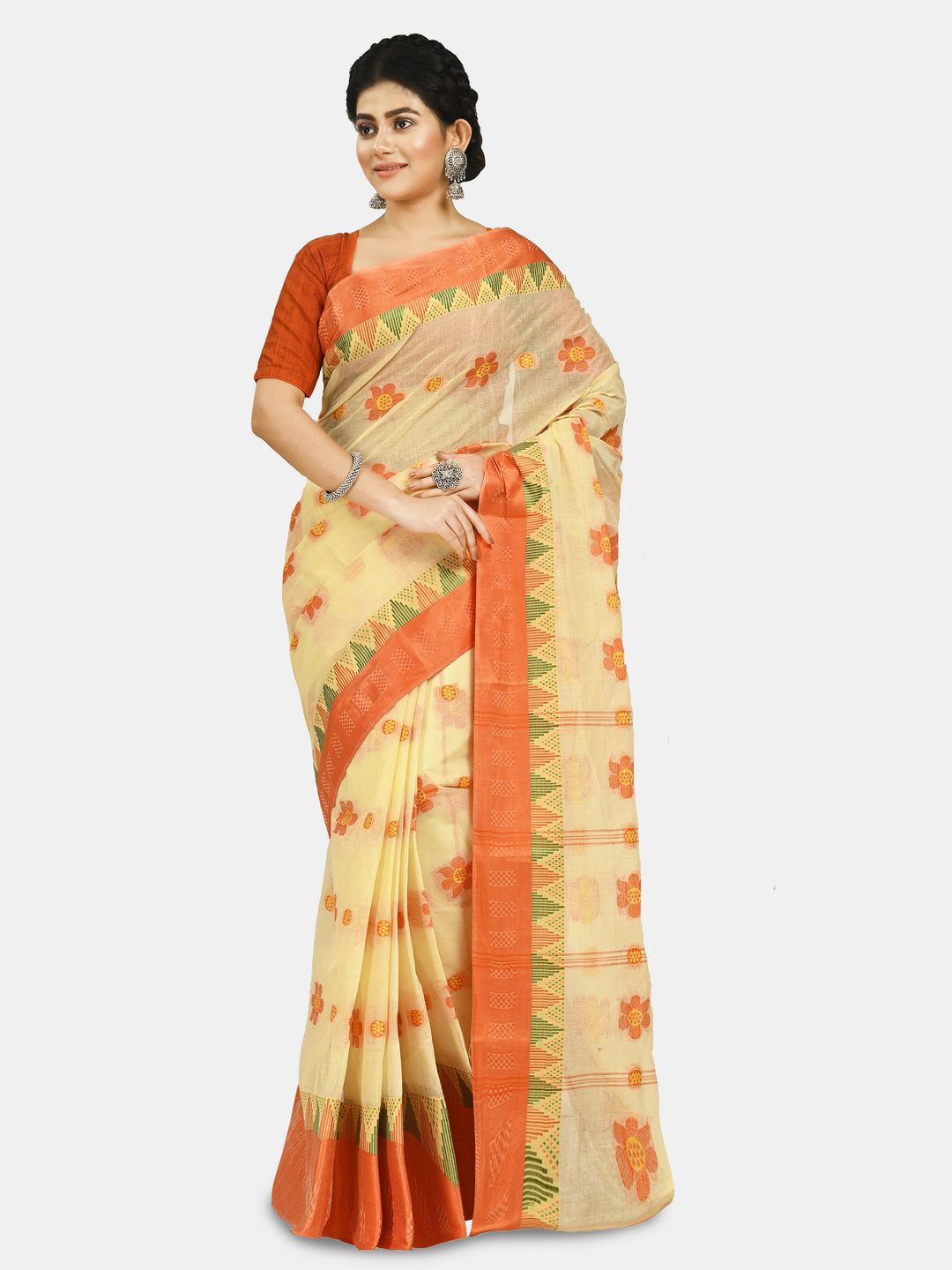 

Crochetin Woven Design Zari Pure Cotton Ready to Wear Taant Saree, Beige