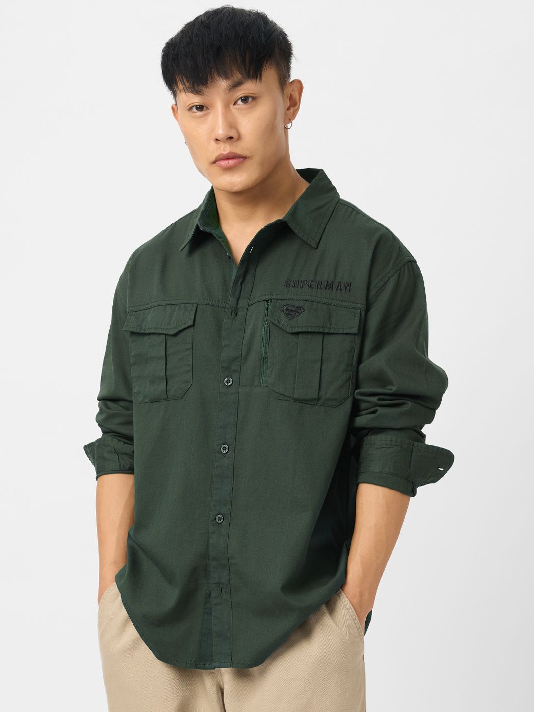 

The Souled Store Men Typography Printed Spread Collar Cotton Casual Shirt, Green