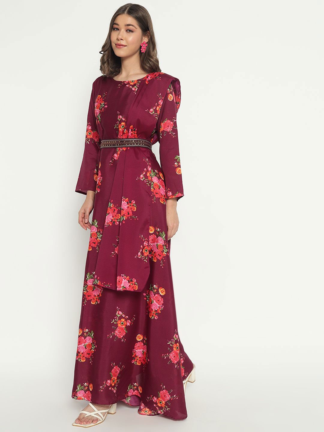 

Krunal Raiyani Floral Print Applique Fit & Flare Maxi Dress, Magenta