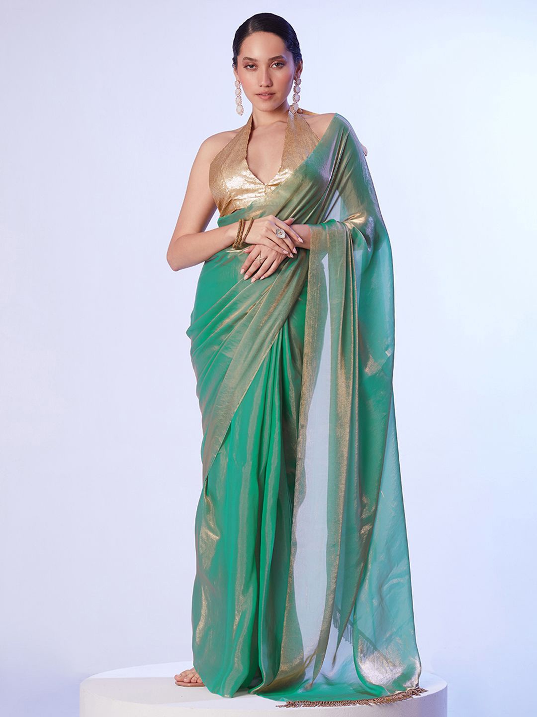 

Mitera Sequinned Organza Saree, Metallic