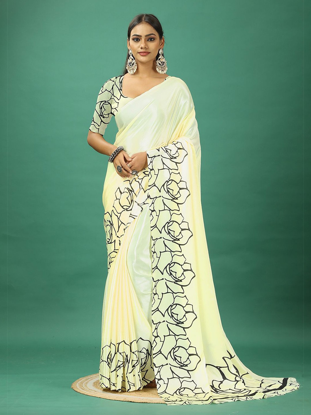 

NIRMAL CREATION Floral Printed Pure Crepe Saree, Yellow
