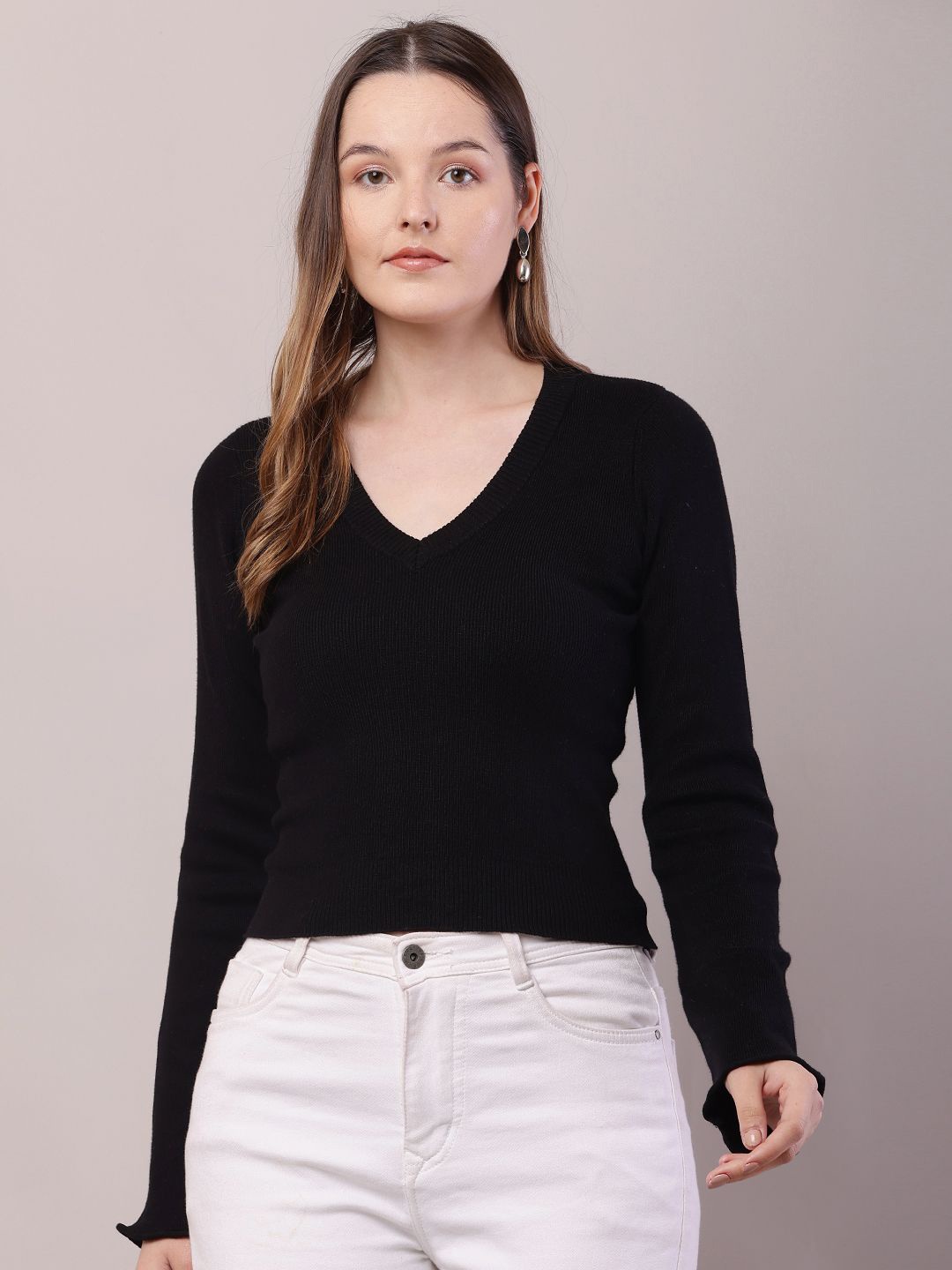 

NoBarr Women V-Neck Pullover Sweater, Black