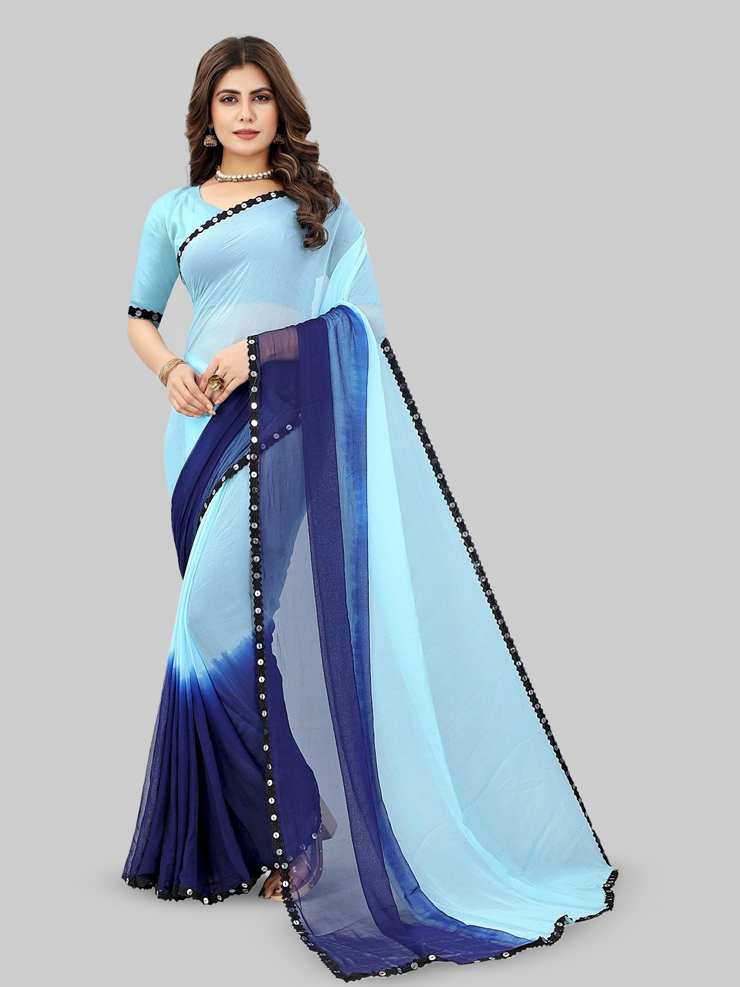 

A TO Z CART Leheriya Pure Chiffon Half and Half Saree, Turquoise blue
