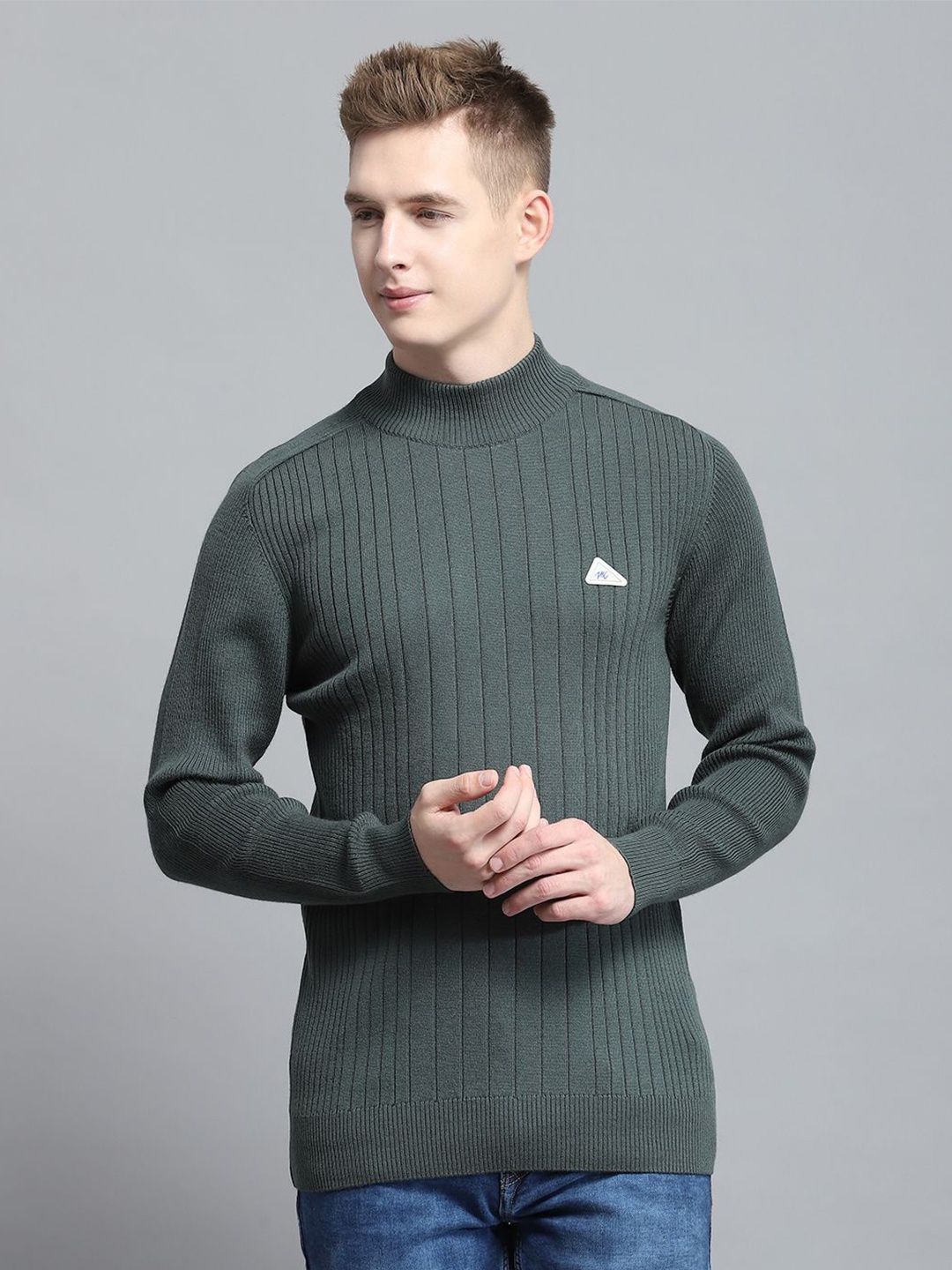 

Monte Carlo Men Striped Woollen Pullover, Olive