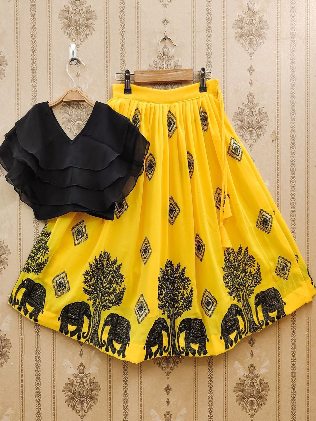 

BAESD Girls Embroidered Thread Work Ready to Wear Lehenga & Blouse, Yellow