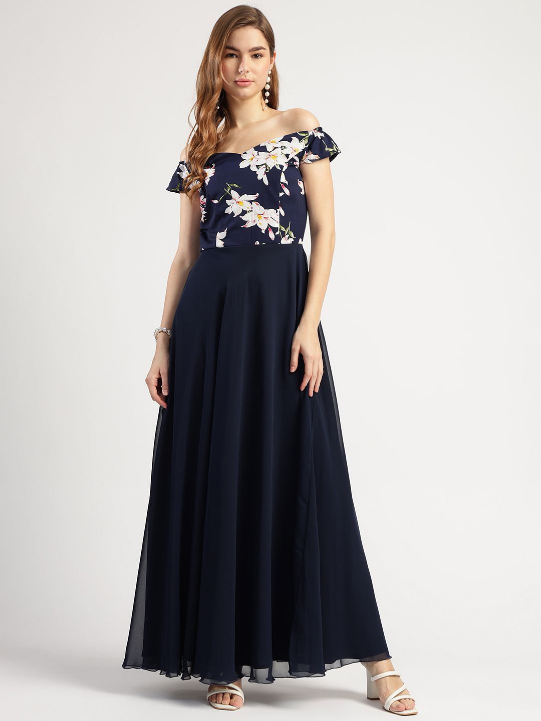 

T TRYON ULTIMATE Floral Print Georgette Maxi Dress, Navy blue