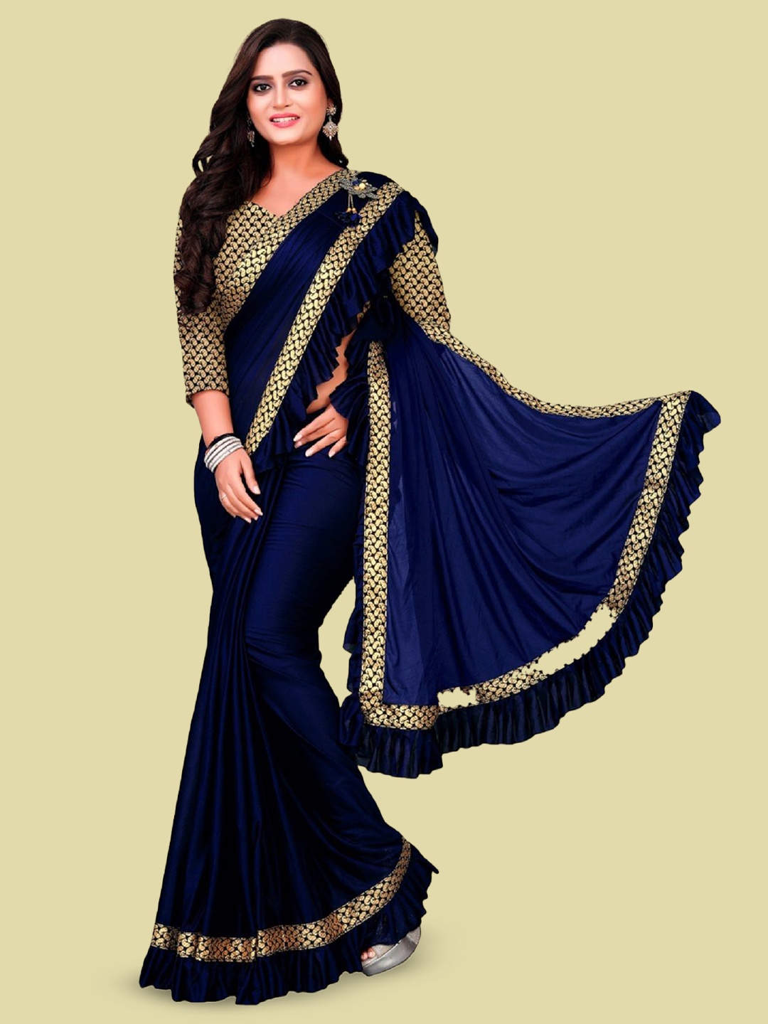 

A TO Z CART Women Paisley Solid Saree, Navy blue