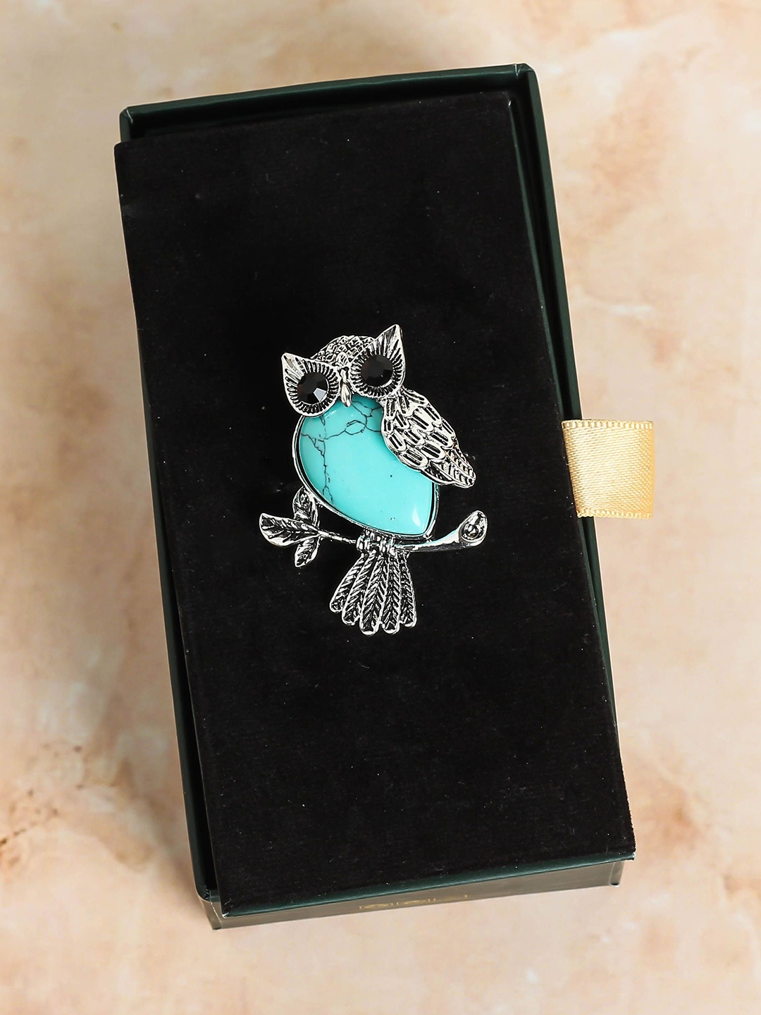 

Tossido Men Stone Studded Owl Brooch, Turquoise blue