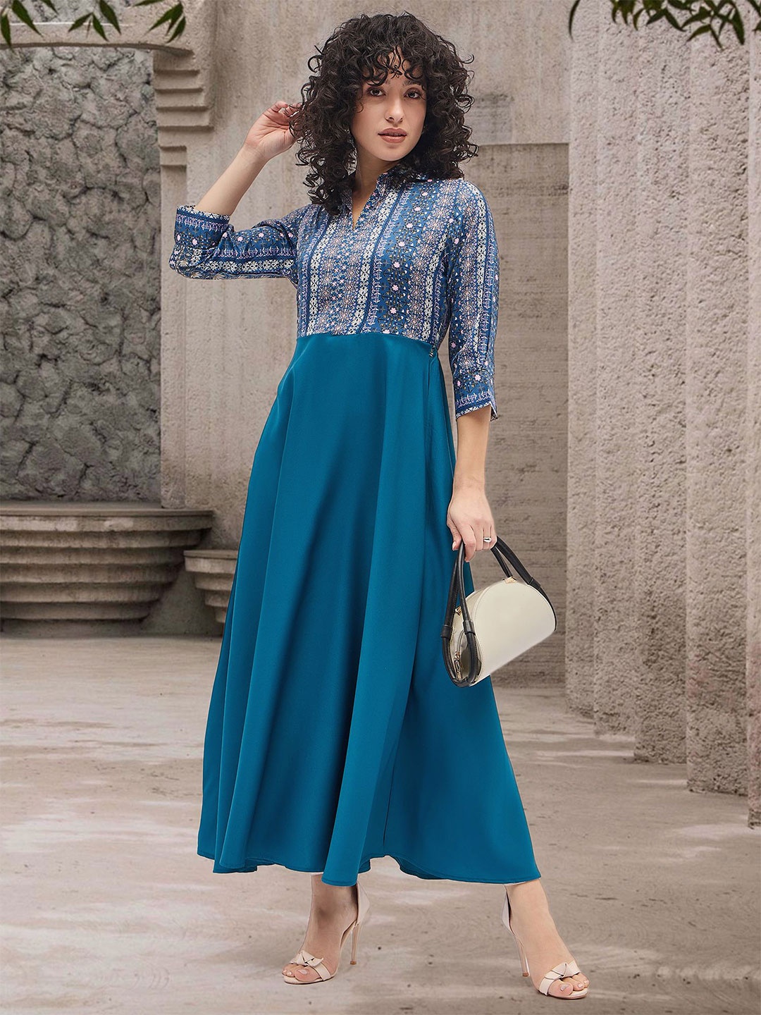 

DressBerry Floral Print Crepe A-Line Maxi Dress, Teal