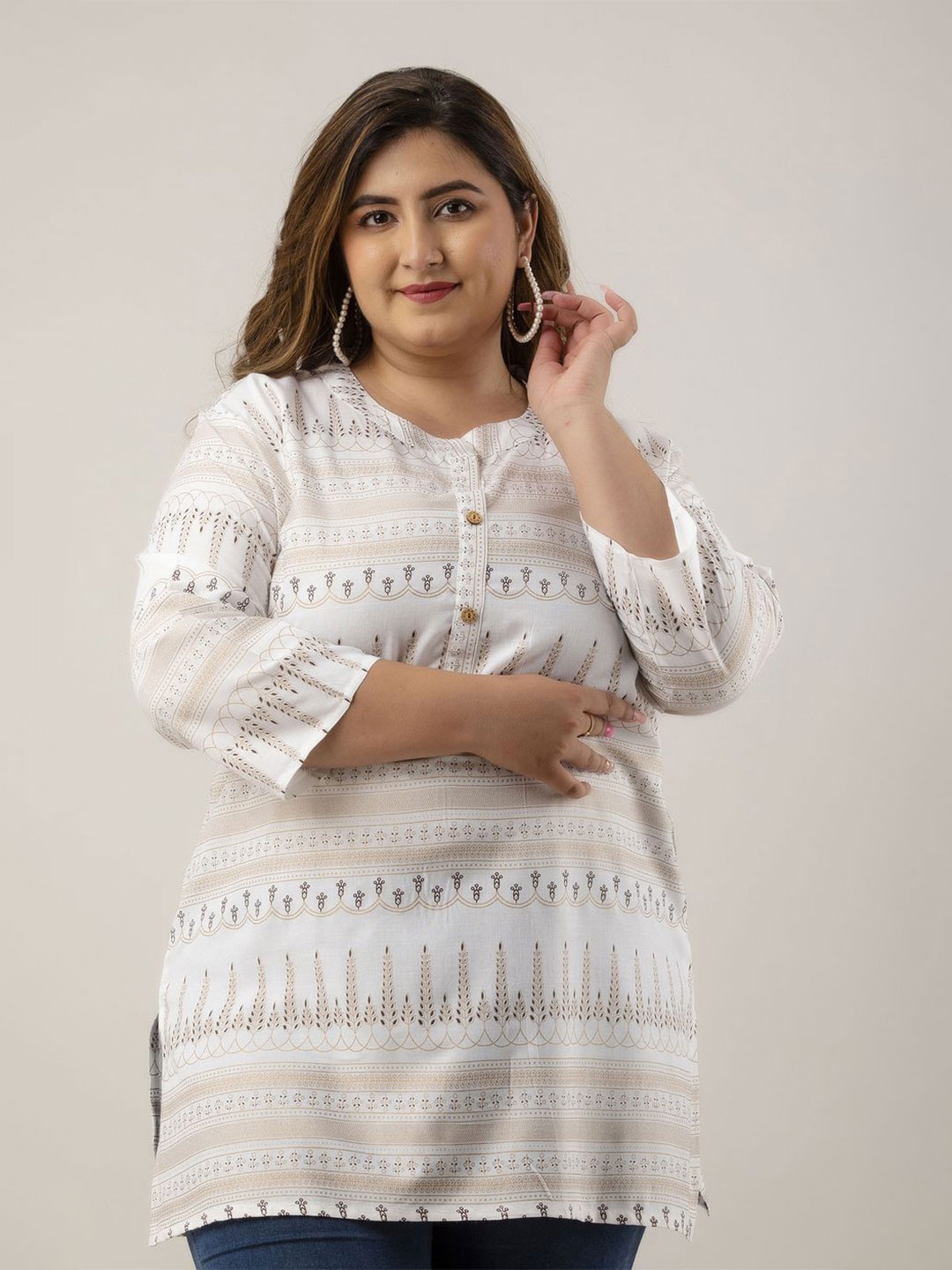 

Fashion Zest Women Plus Size Printed Tunic, White