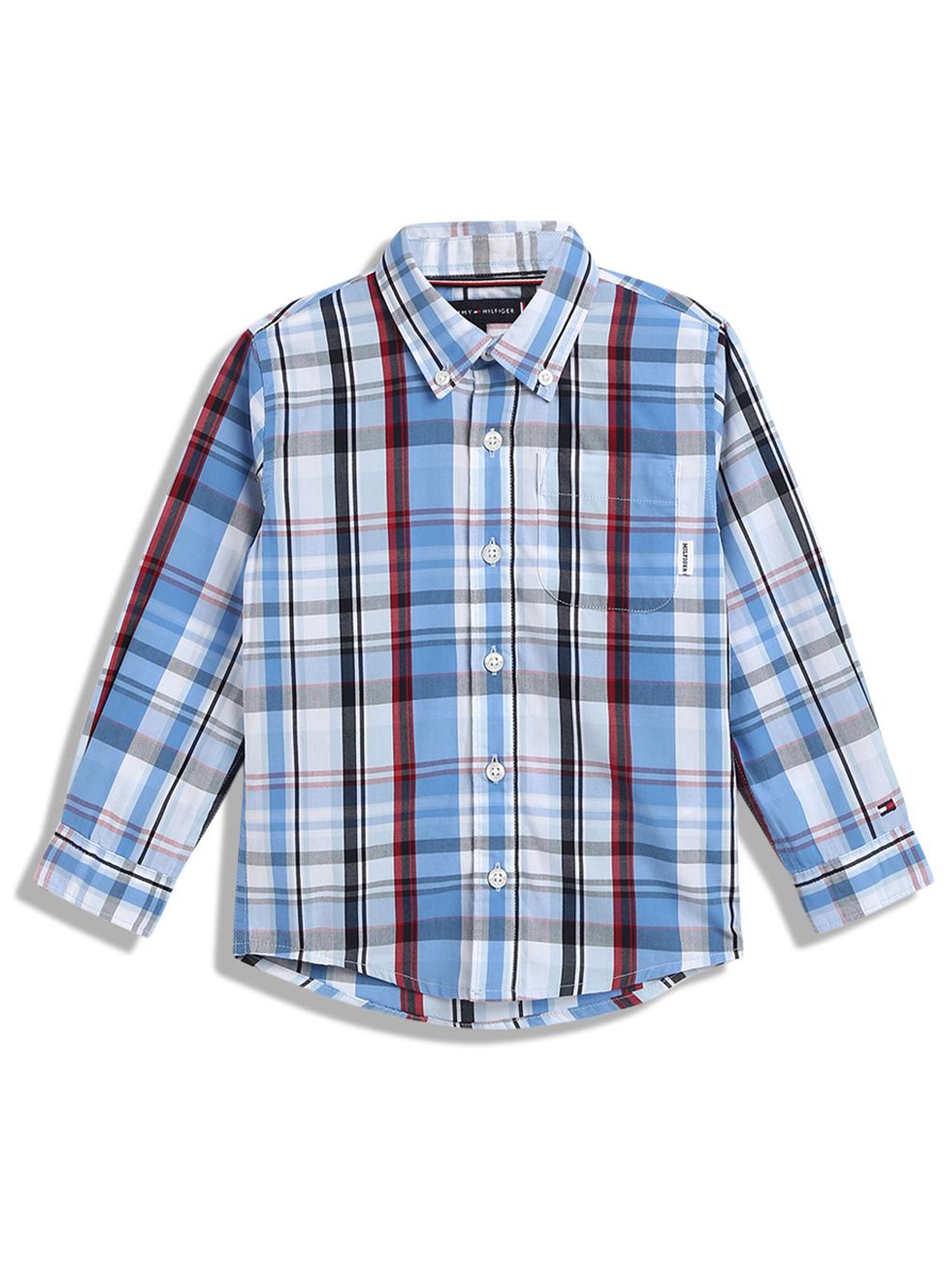 

Tommy Hilfiger Boys Button-Down Collar Tartan Checked Cotton Casual Shirt, Blue