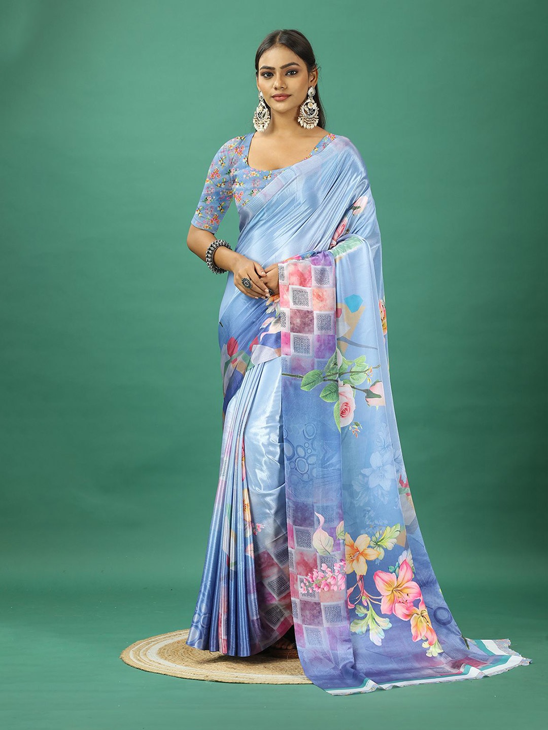 

NIRMAL CREATION Floral Pure Crepe Saree, Blue