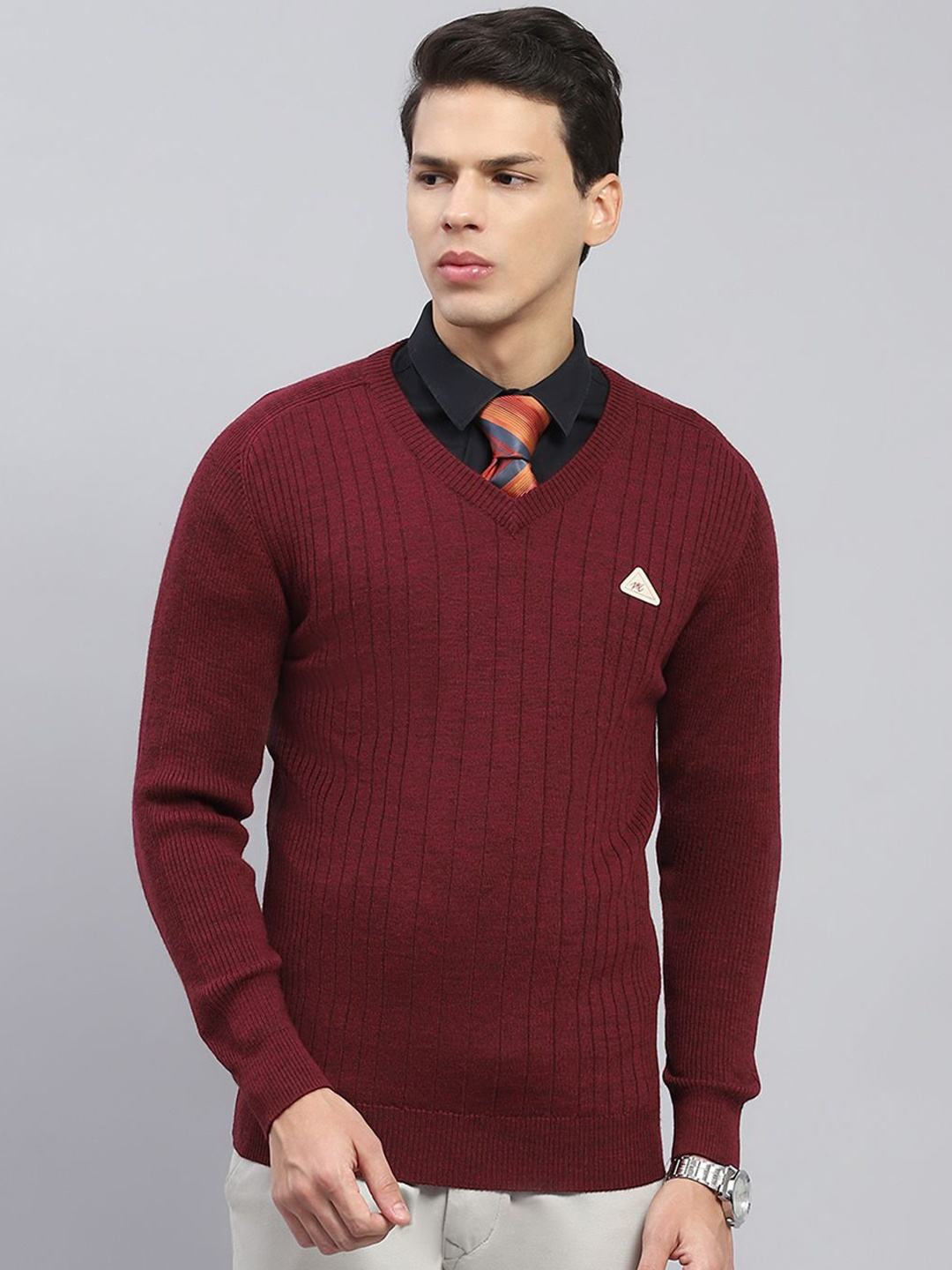 

Monte Carlo Men Striped Woollen Pullover, Maroon