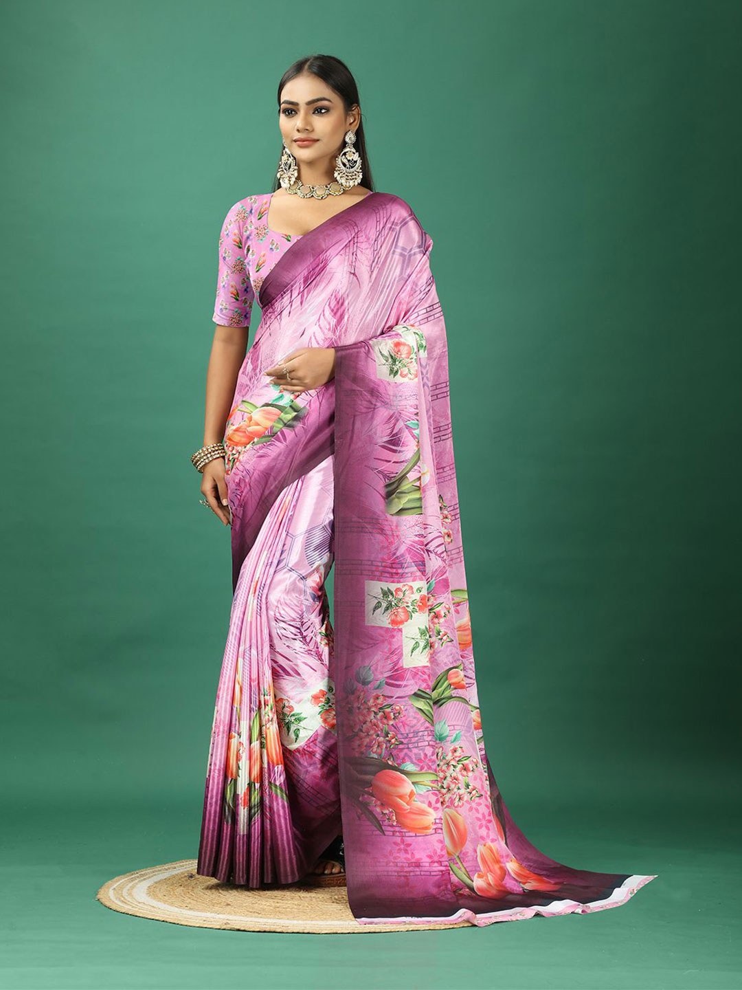 

NIRMAL CREATION Floral Pure Crepe Saree, Burgundy