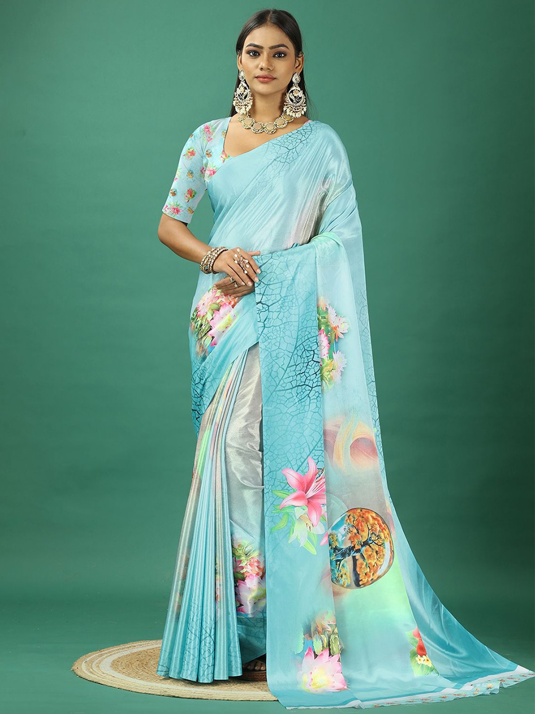 

NIRMAL CREATION Floral Pure Crepe Saree, Blue