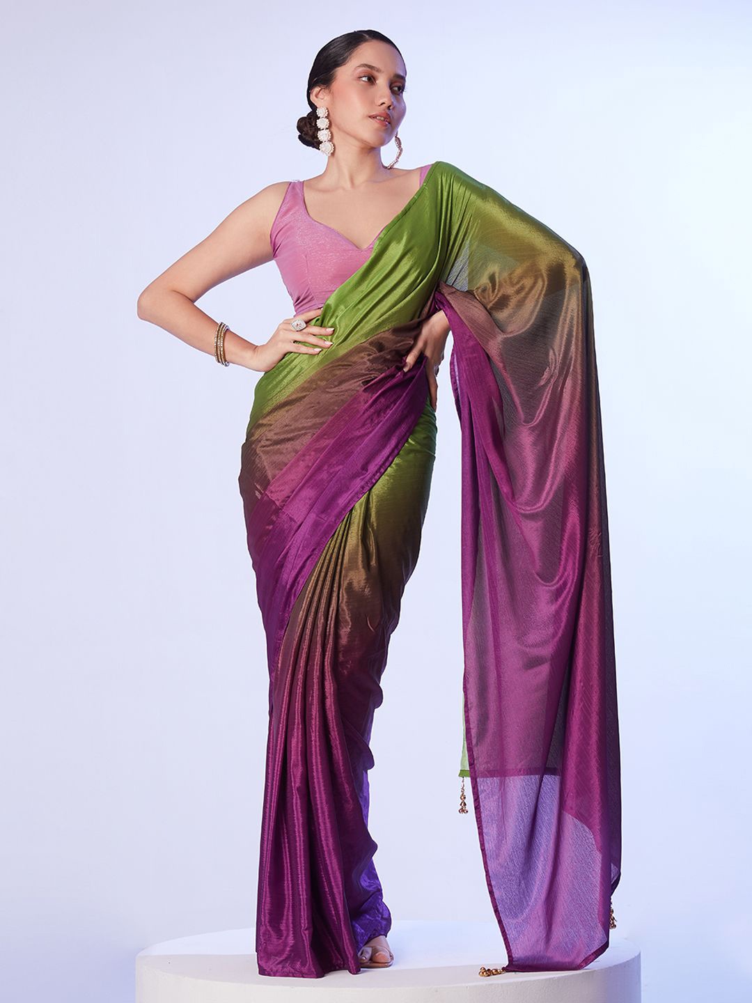 

Mitera Ombre Pure Chiffon Saree, Green