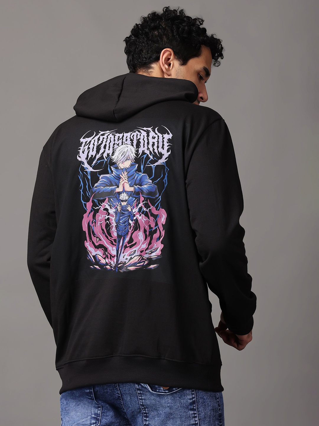 

zentik Anime Printed Hooded Pullover Sweatshirt, Black