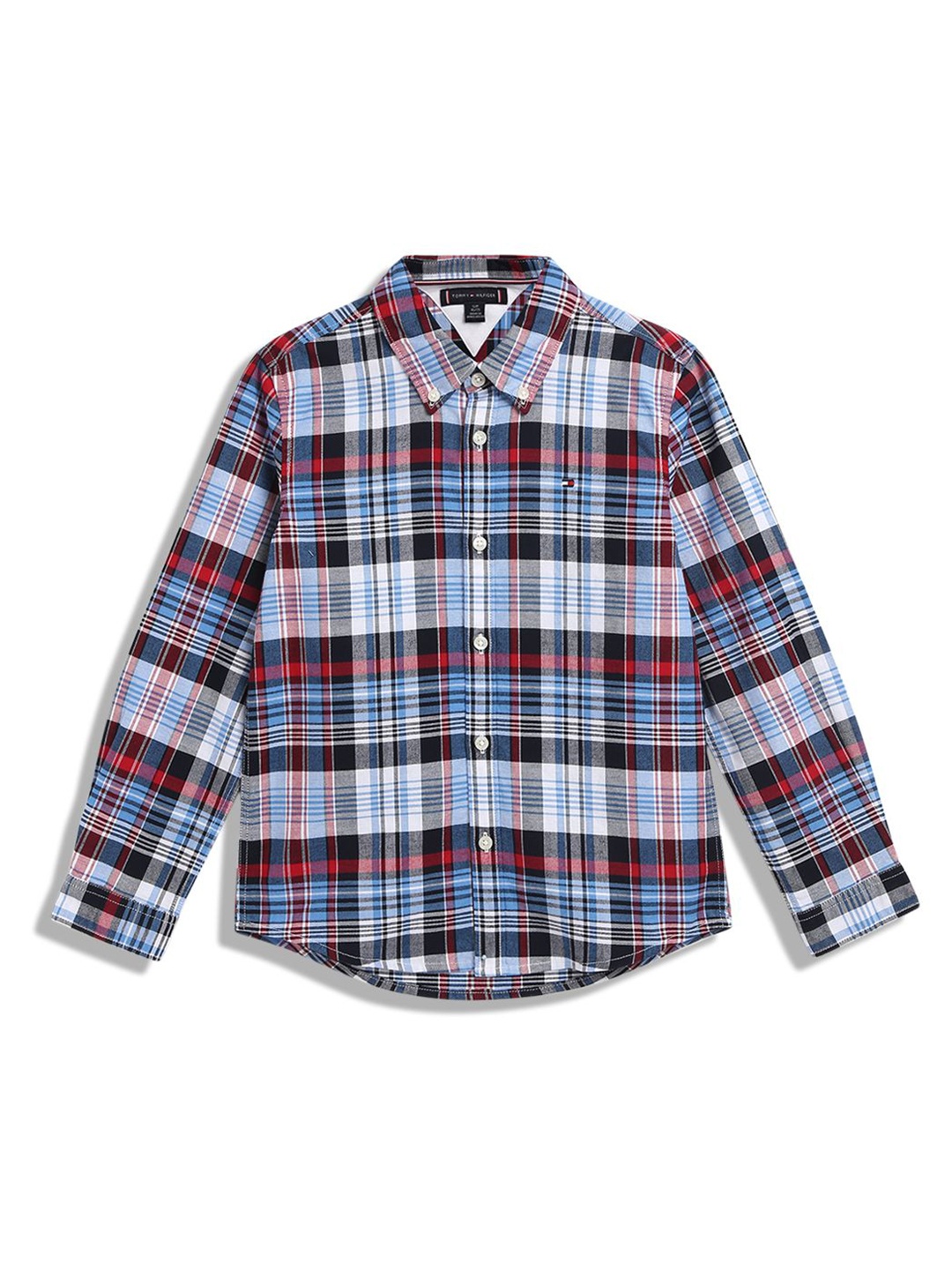 

Tommy Hilfiger Boys Button-Down Collar Tartan Checked Cotton Casual Shirt, Blue