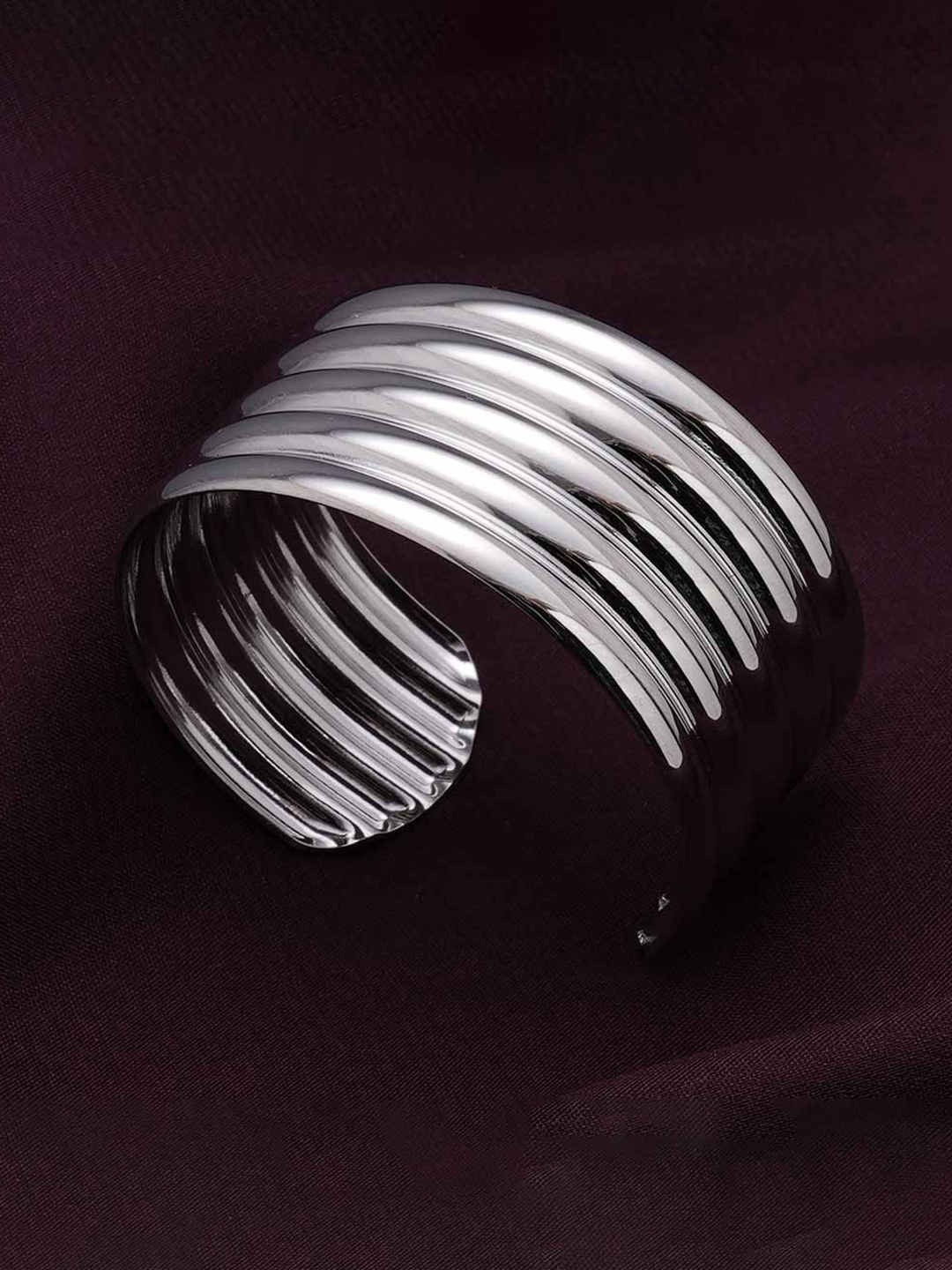 

PALMONAS Women Silver-Plated Waterproof & Anti-Tarnish Stack Cuff Bracelet