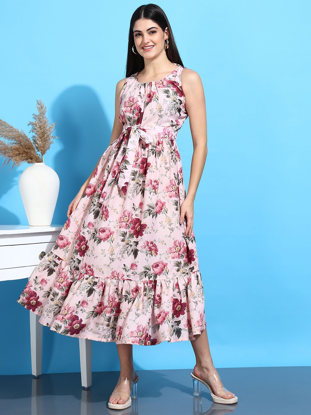 

HIVA TRENDZ Floral Print Ruffled Fit & Flare Midi Dress, Multi
