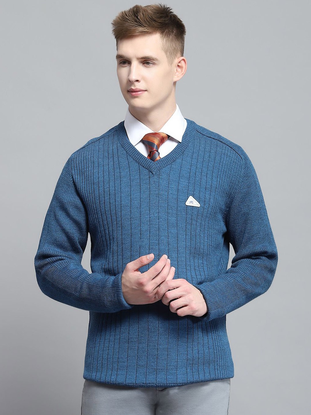 

Monte Carlo Men Striped Woollen Pullover, Blue