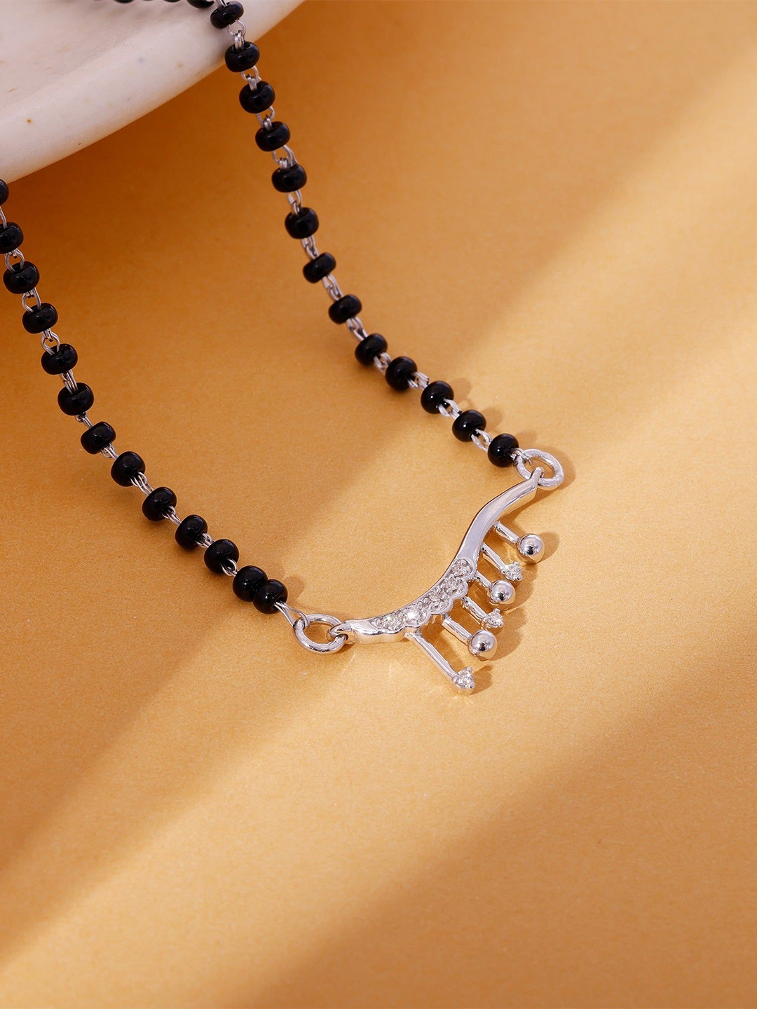 

GIVA 925 Silver Rhodium-Plated Artificial Stones and Beads Diamond Chimes Mangalsutra