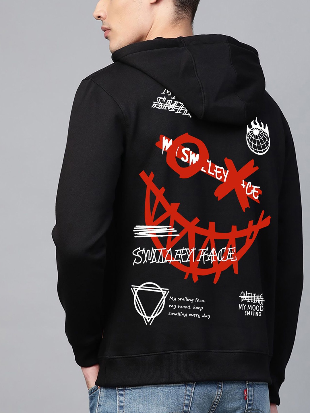 

zentik Men Printed Hooded Sweatshirt, Black