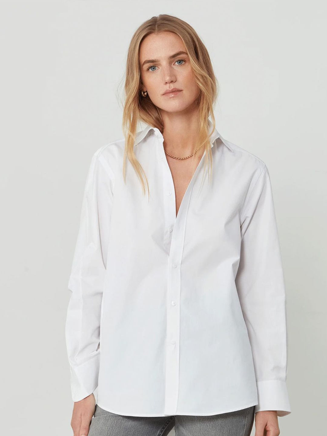 

BAESD Women Oversized Fit Spread Collar Solid Cotton Casual Shirt, White