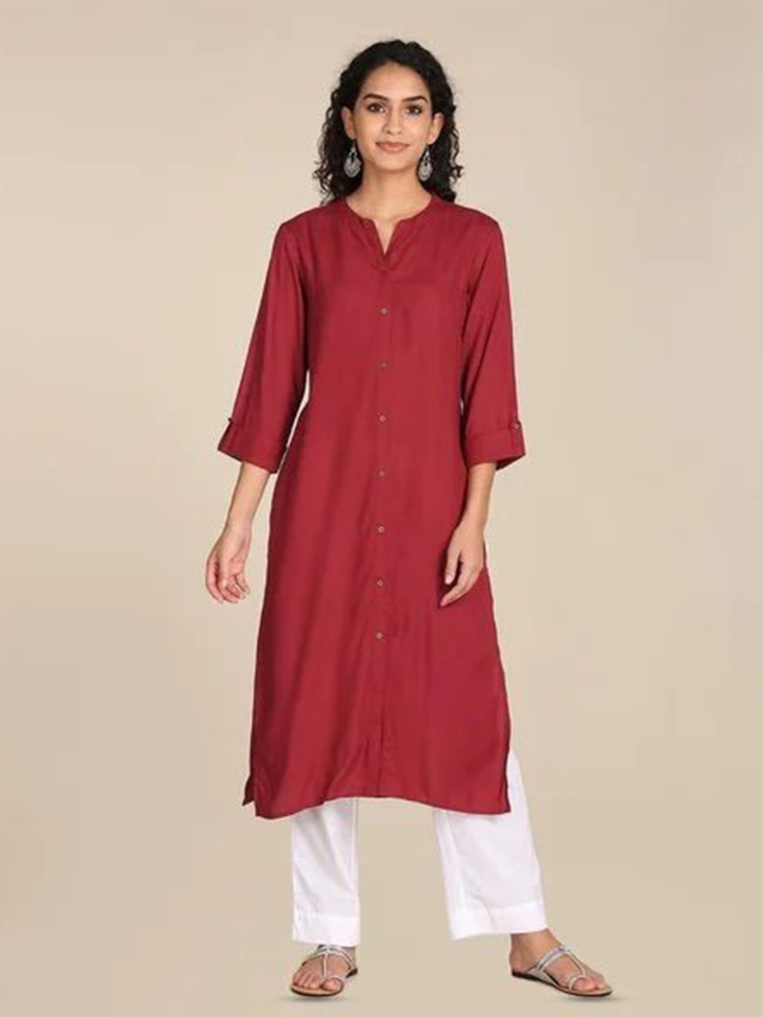 

Moda Rapido Women V Neck Straight Kurta, Maroon