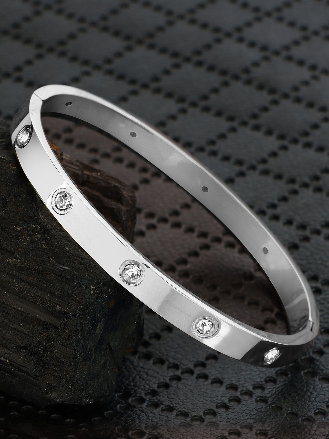 

DressBerry Stone Studded Kada Bracelet, Silver