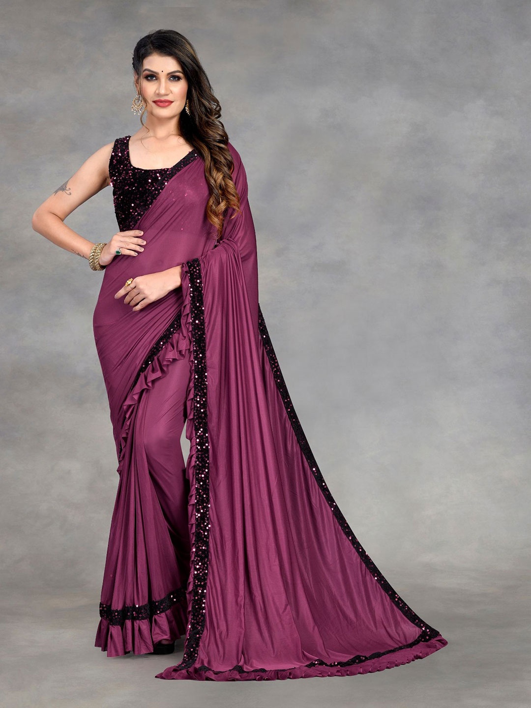 

A TO Z CART Sequinned Saree, Purple