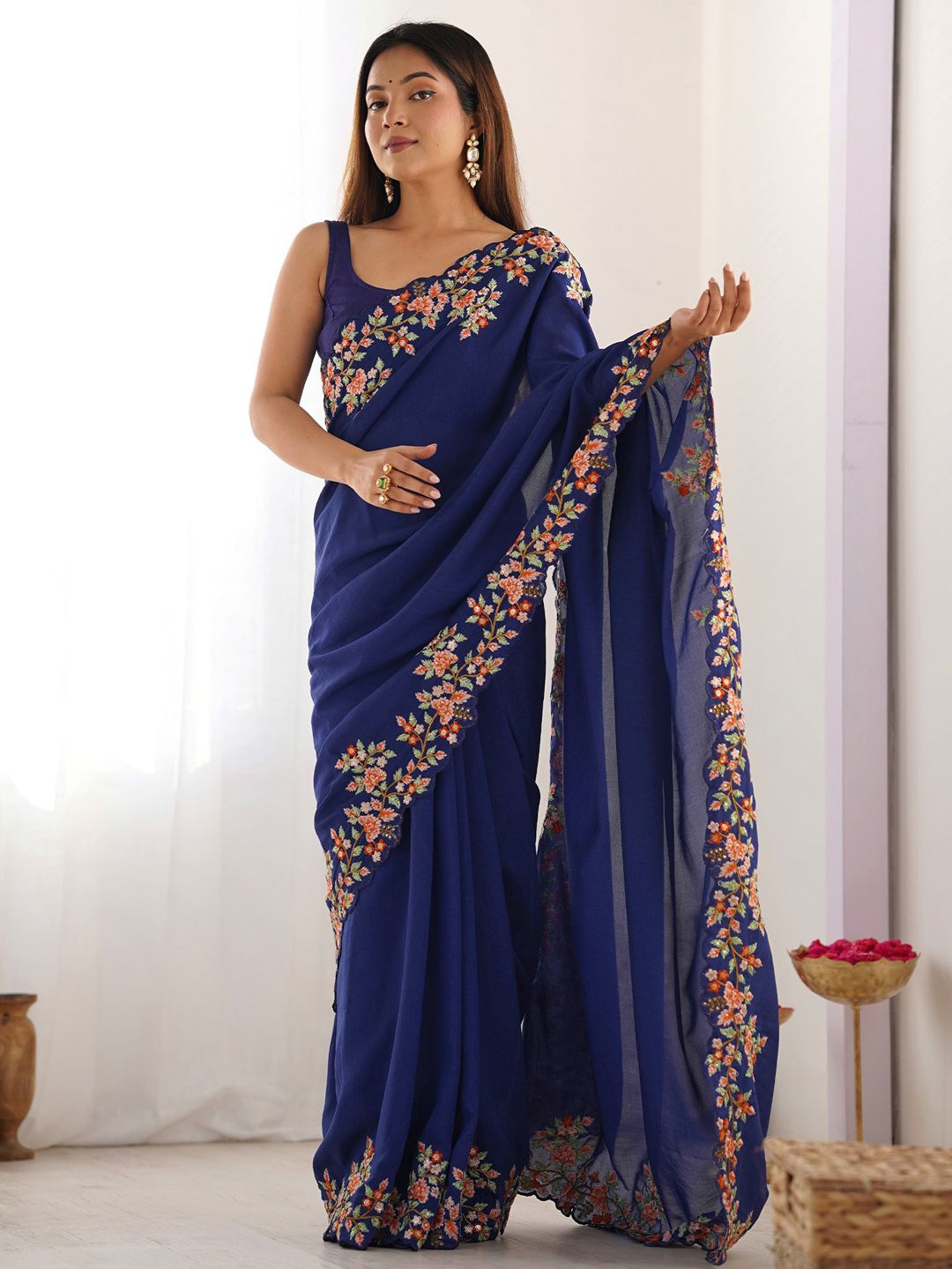 

Anouk Embroidered Party Wear Saree, Blue