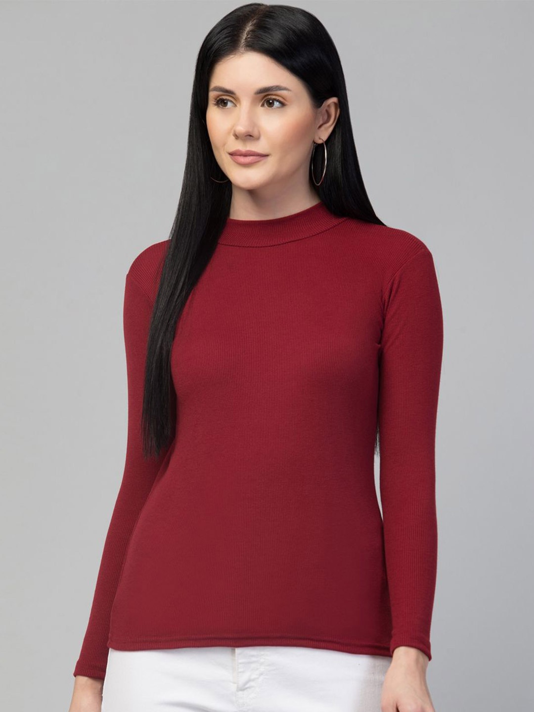 

Trend Level Women High Neck Top, Maroon