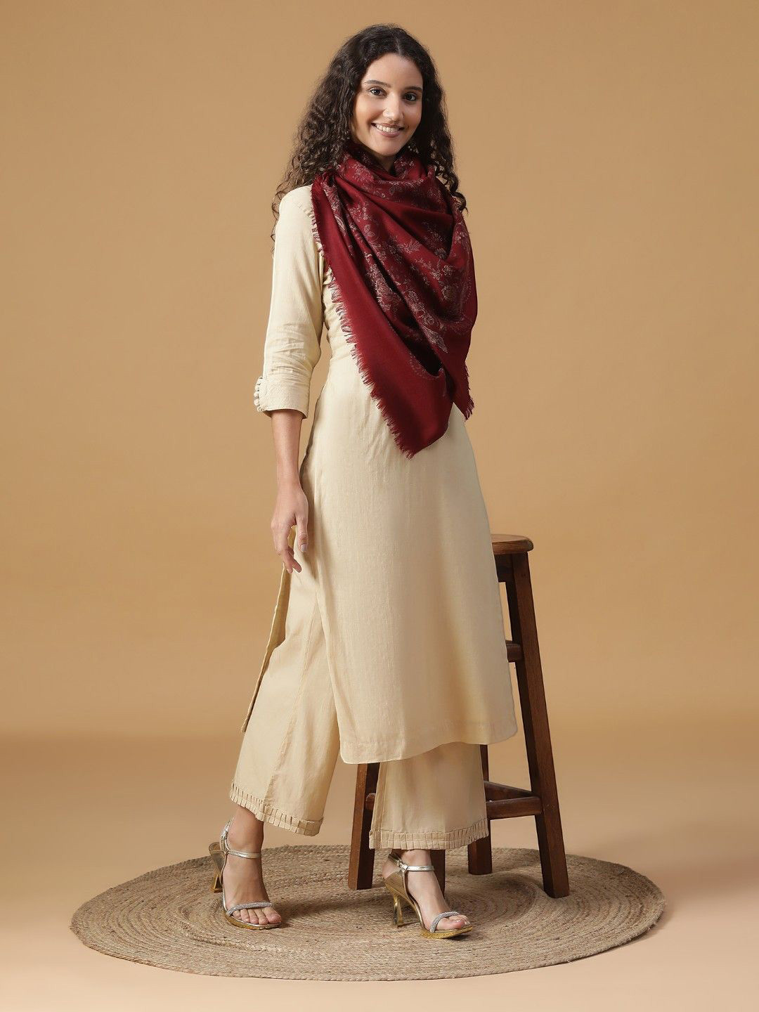 

SHINGORA Women Woven Design Stole, Red